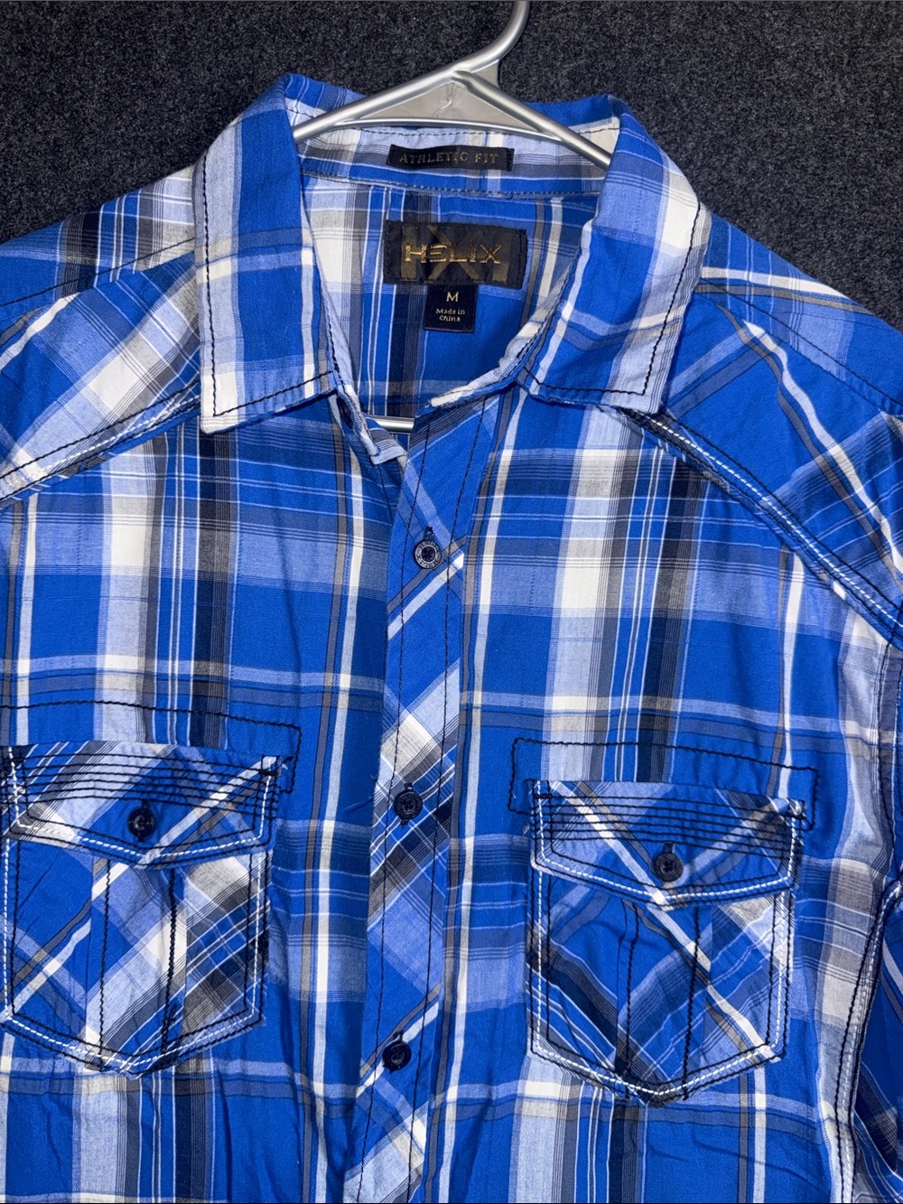 Helix Royal Blue and White Plaid Button-Down Shirt